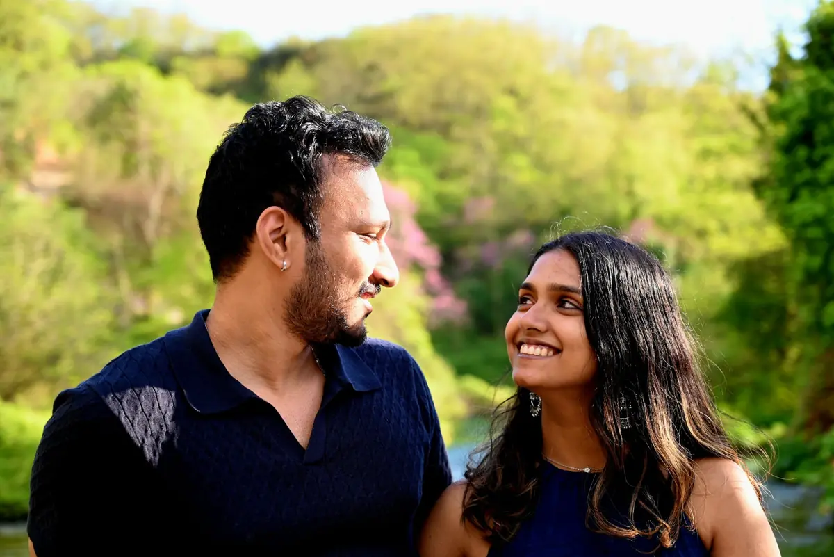 Vishnu and Arsha smiling at each other